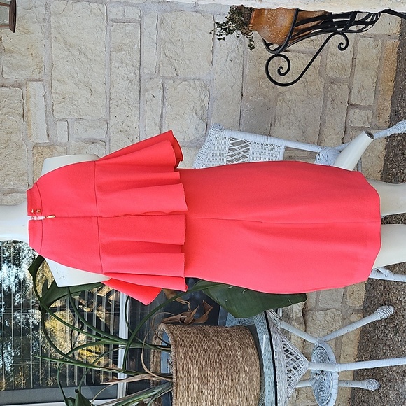 Trina Turk Vibrant Coral Cold Shoulder Ruffle Mini Dress M - Picture 4 of 10